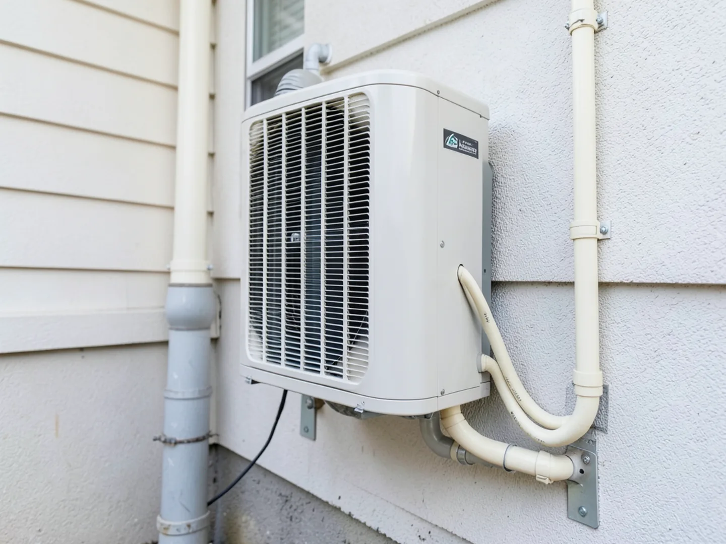 Multi-zone heat pump condensing unit with four copper linesets routed into tidy exterior line-hide trunking