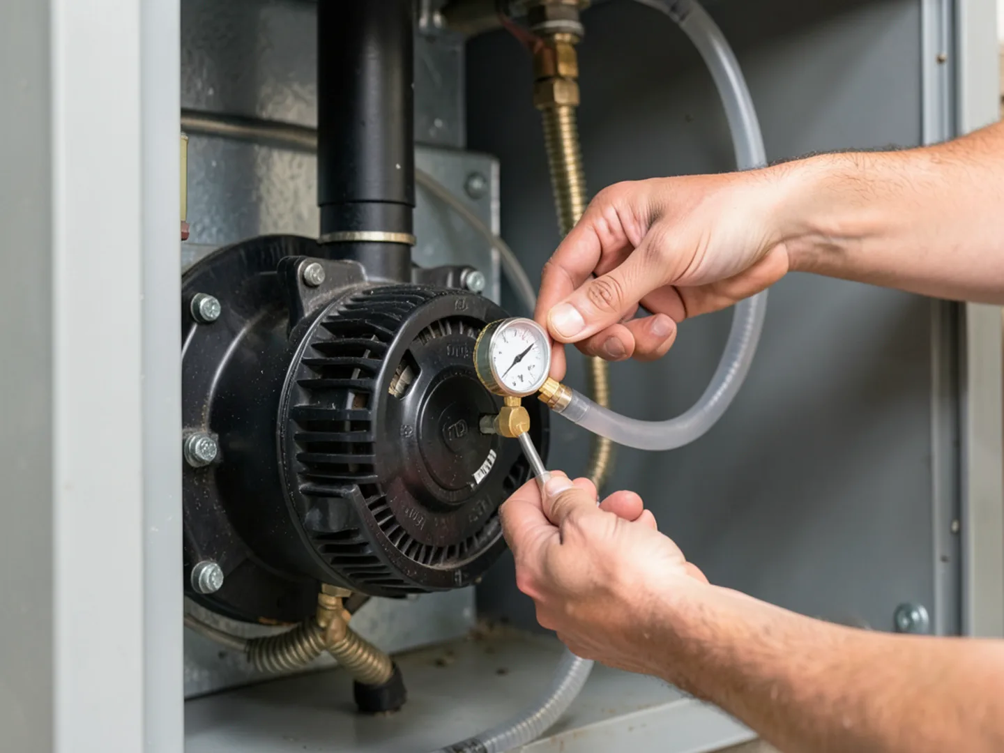Connecting digital differential manometer tubing to pressure switch taps on draft inducer motor