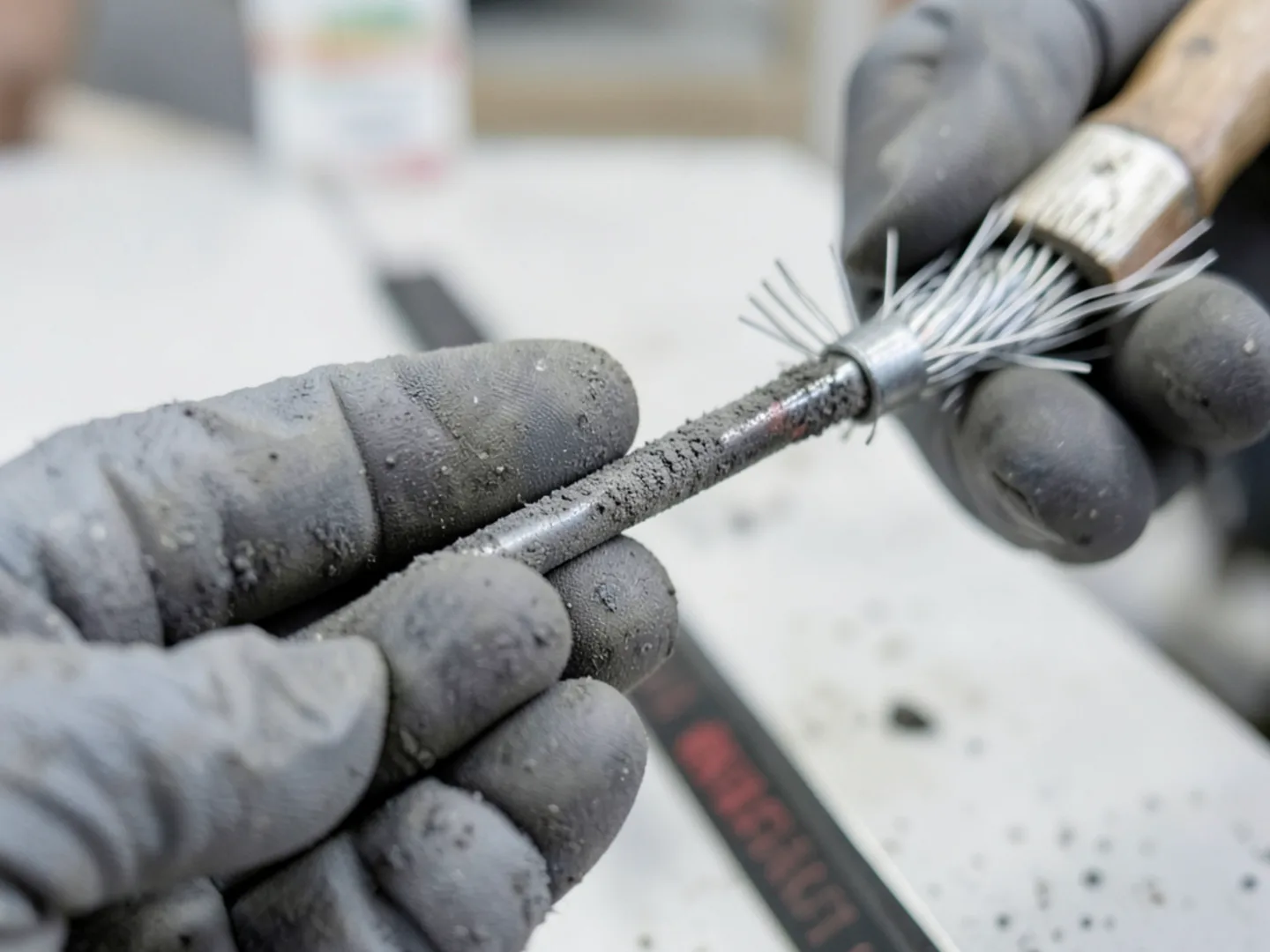 Heavy dark oxidation and soot residue coating curved steel tip of furnace flame rectification sensor