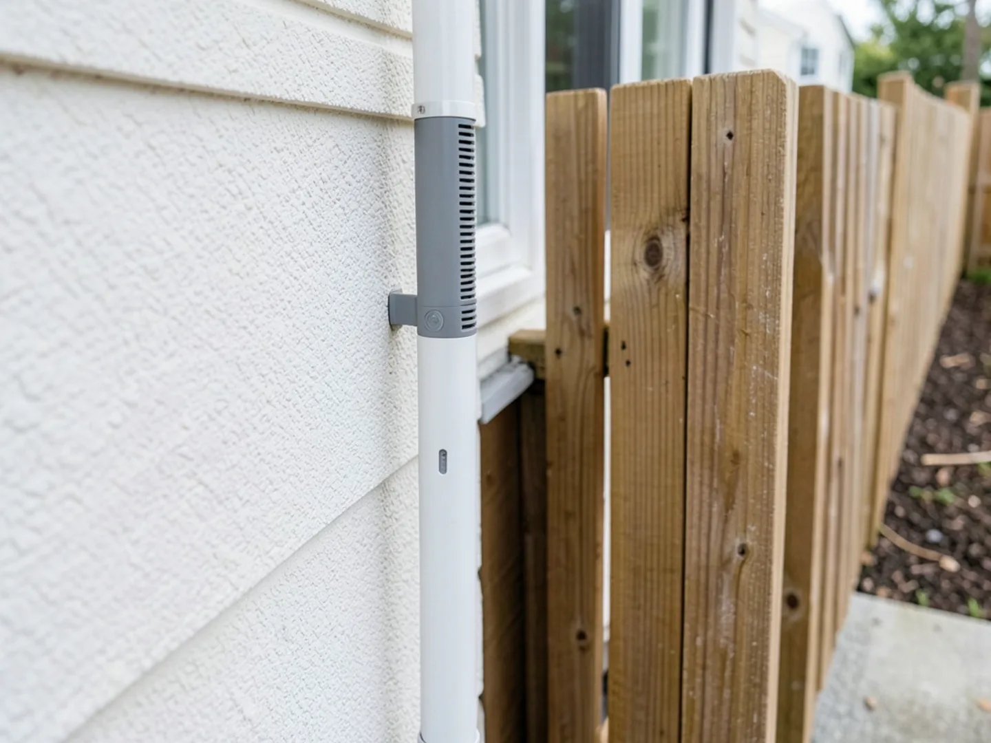 Ultra-slim side-discharge heat pump unit installed in narrow four-foot property setback in San Jose